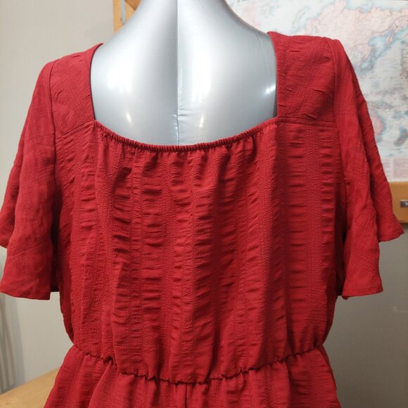Bloomchic Ruched Drawstring Pocket Ruffles Tiered Deep Red Dress Plus Size 22-24 - Picture 7 of 13